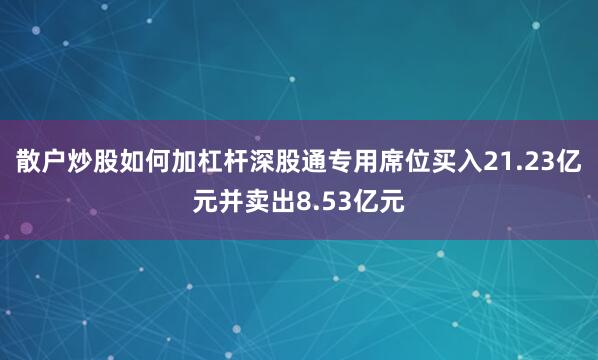 散户炒股如何加杠杆深股通专用席位买入21.23亿元并卖出8.53亿元